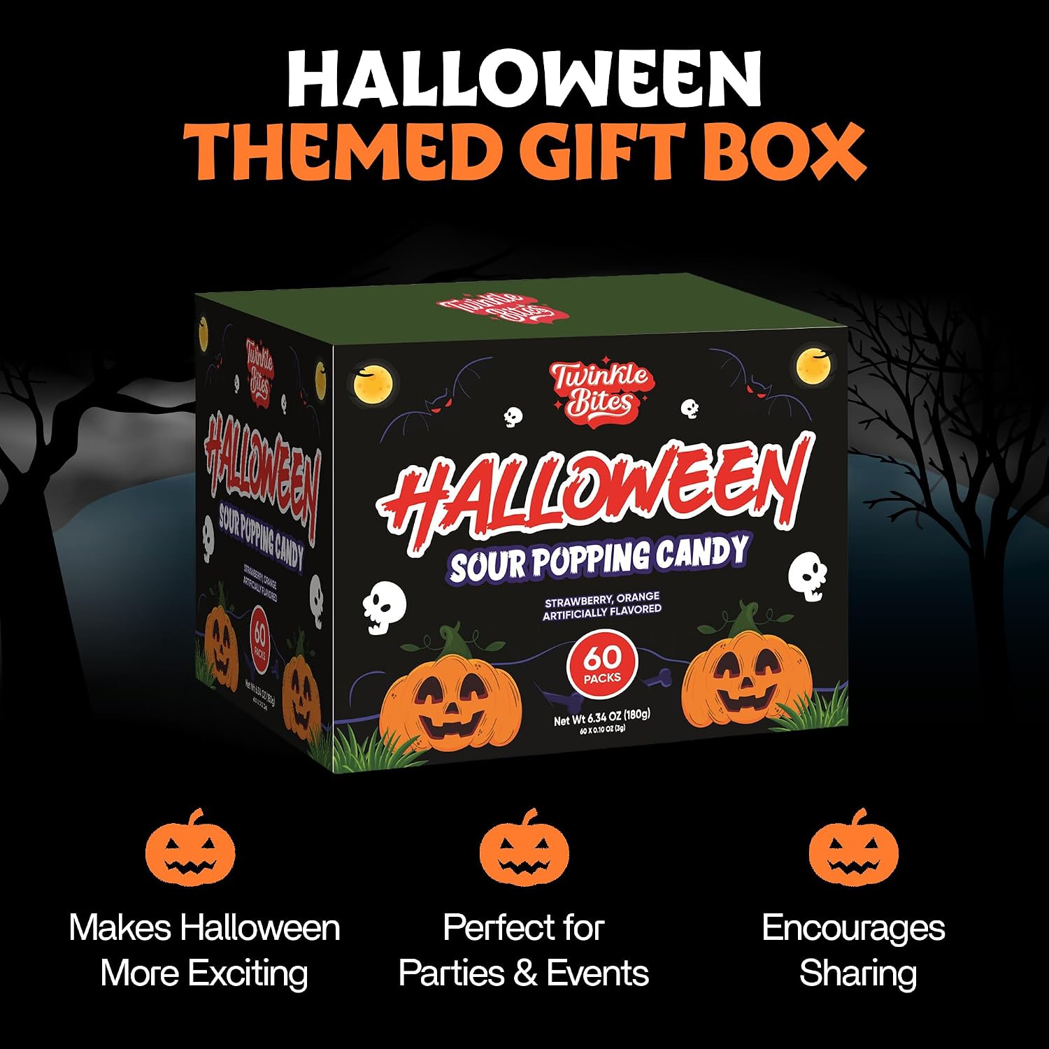 Detalle 1 de Twinkle Bites 60-Pack Halloween Sour Popping Candy, Individually Wrapped