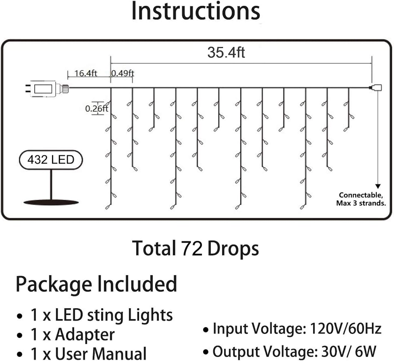 Thumbnail 3 de LYHOPE 432-LED Icicle Christmas Lights, 35.4ft, 8 Modes, White