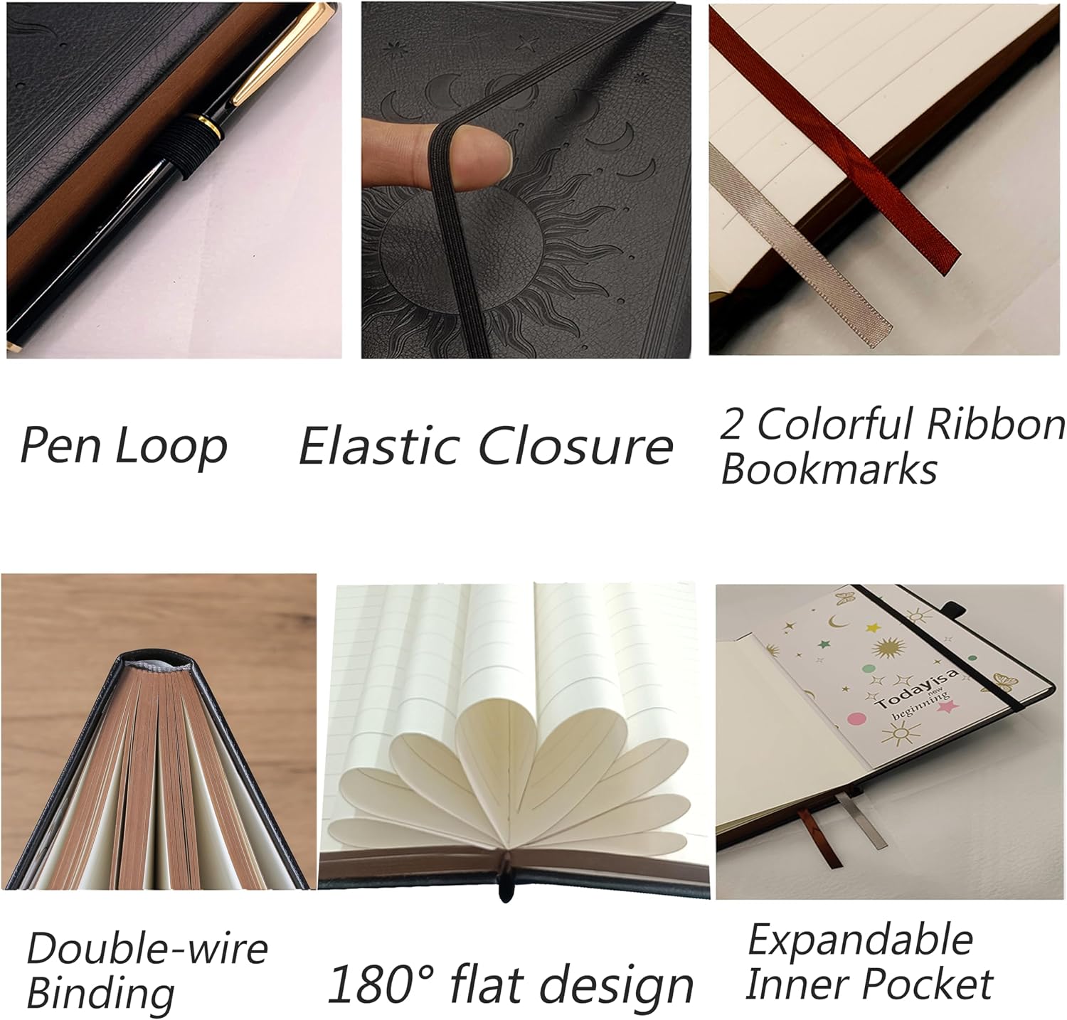 Detalle 2 de HwxBen Daily Classic Lined Journal (Hardcover) with Pen, A5 Vintage Sun & Moon Design, 360 Pages