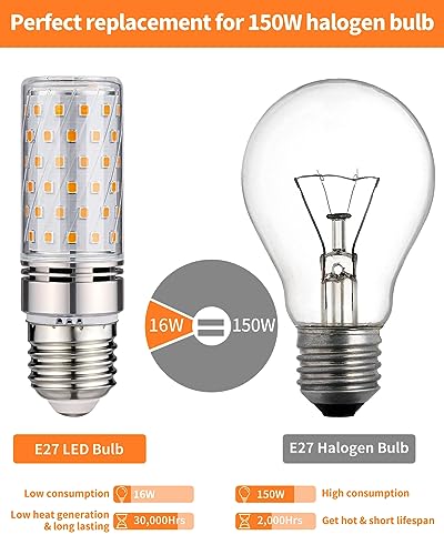Detalle de Tomosu 16W Ampoule LED E27 Blanc Chaud (Lot de 4) – 1600 lm, 3000K, non dimmable