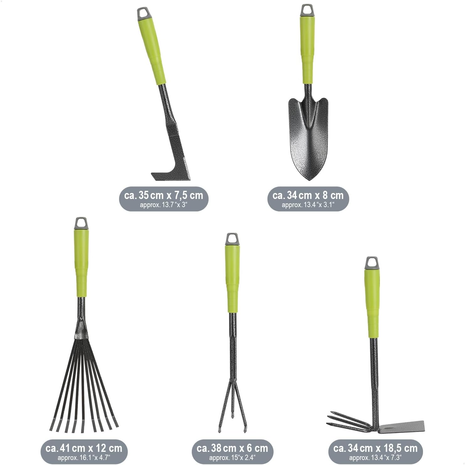 Thumbnail 6 de COM-FOUR set di attrezzi da giardino da 5 pezzi con doppia zappa, piccolo coltivatore, raschietto per giunti, rastrello a mano e cazzuola per fiori