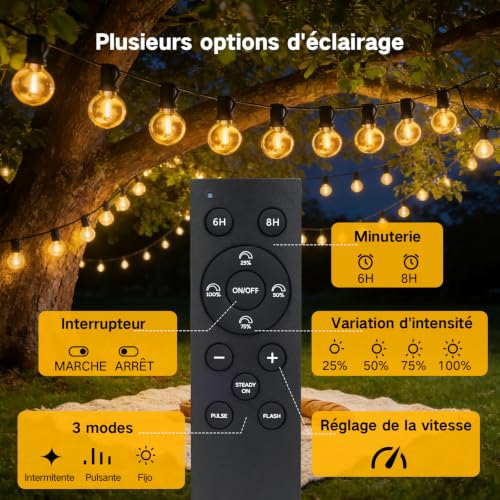 Thumbnail 5 de Guirlande Lumineuse Exterieure Solaire 15M ArsMotin – 17+1 LED G40 IP65 avec Télécommande