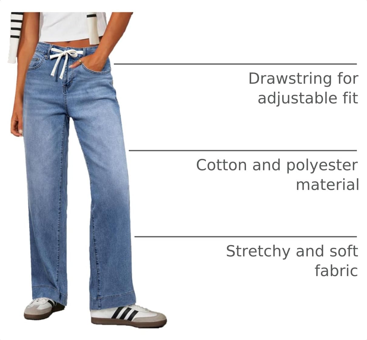 Detalle de Sidefeel Women's Wide Leg Jeans with High Rise & Drawstring — Zimbaplatinum Denim
