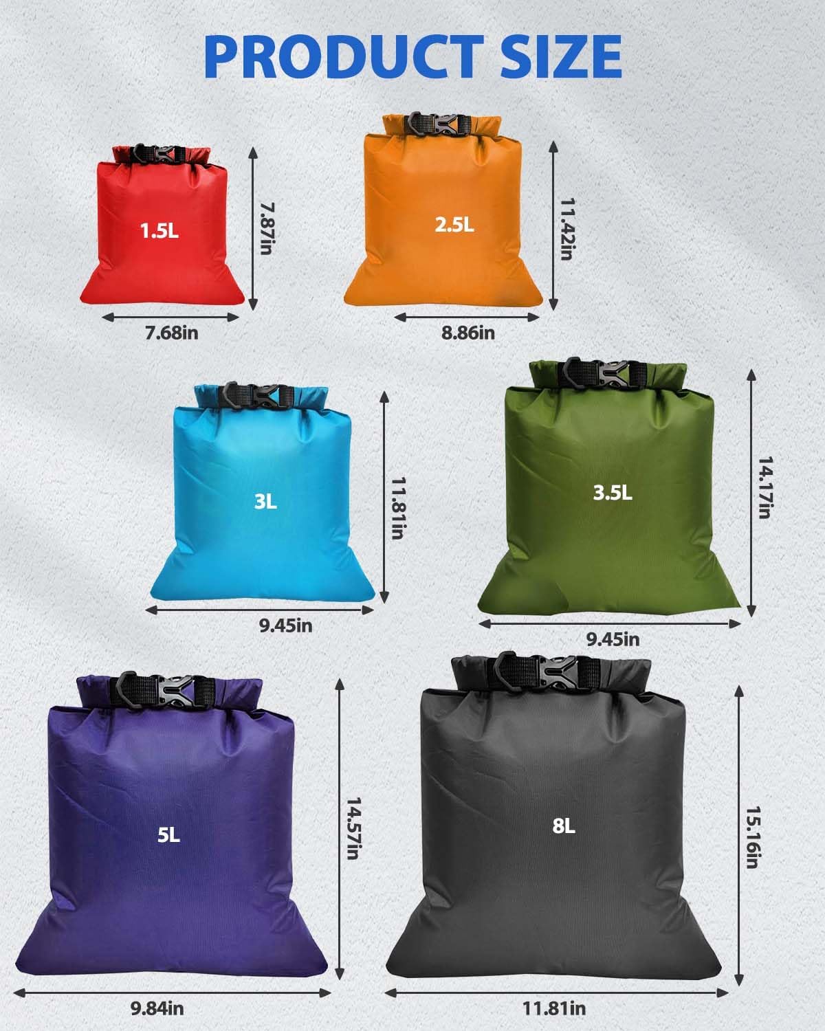 Detalle 2 de MOXTOYU DNAT-drybag-6pcs 8L waterproof dry bag set