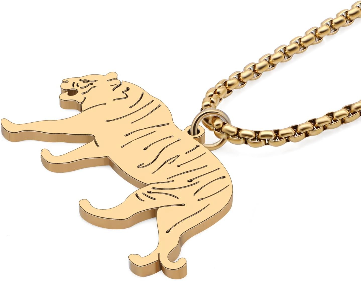 Detalle de RAIDIN Tiger Leopard Halskette aus rostfreiem Edelstahl – Gold- oder Silberoptik, 50 cm + 7 cm Verlängerung