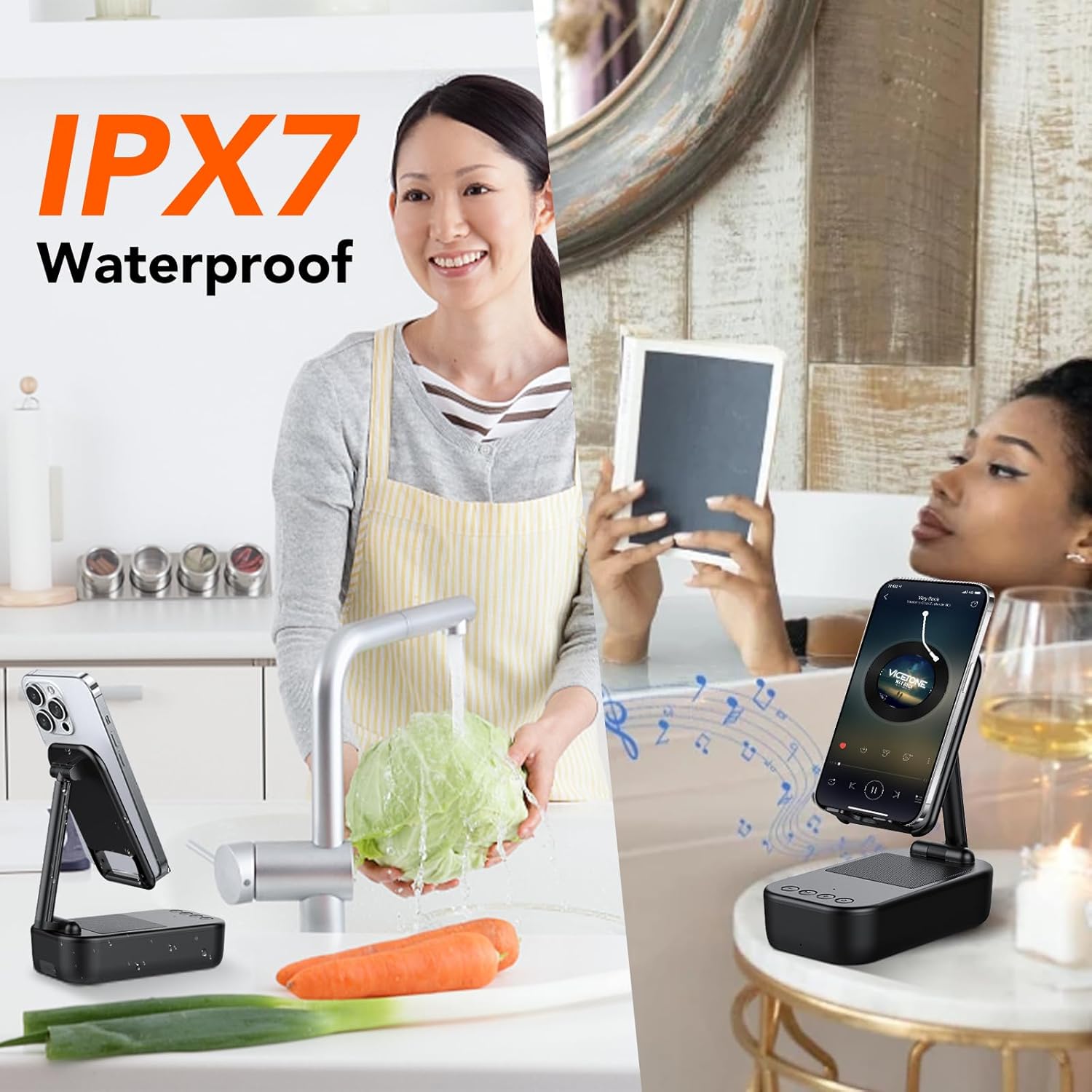 Thumbnail 5 de Bluetooth-Lautsprecher mit Handyständer (IP7) und verstellbarem Metallhalter – tragbare Musikbox in Schwarz