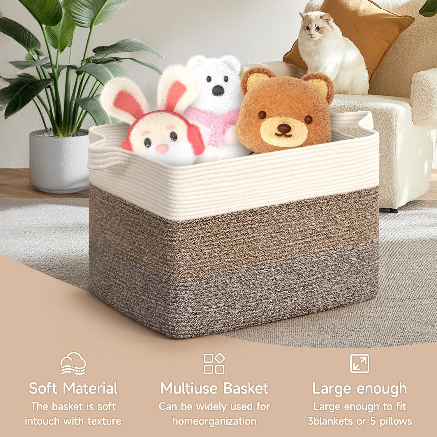 Detalle de CLHMILY&Z Square Cotton Rope Storage Basket 110L