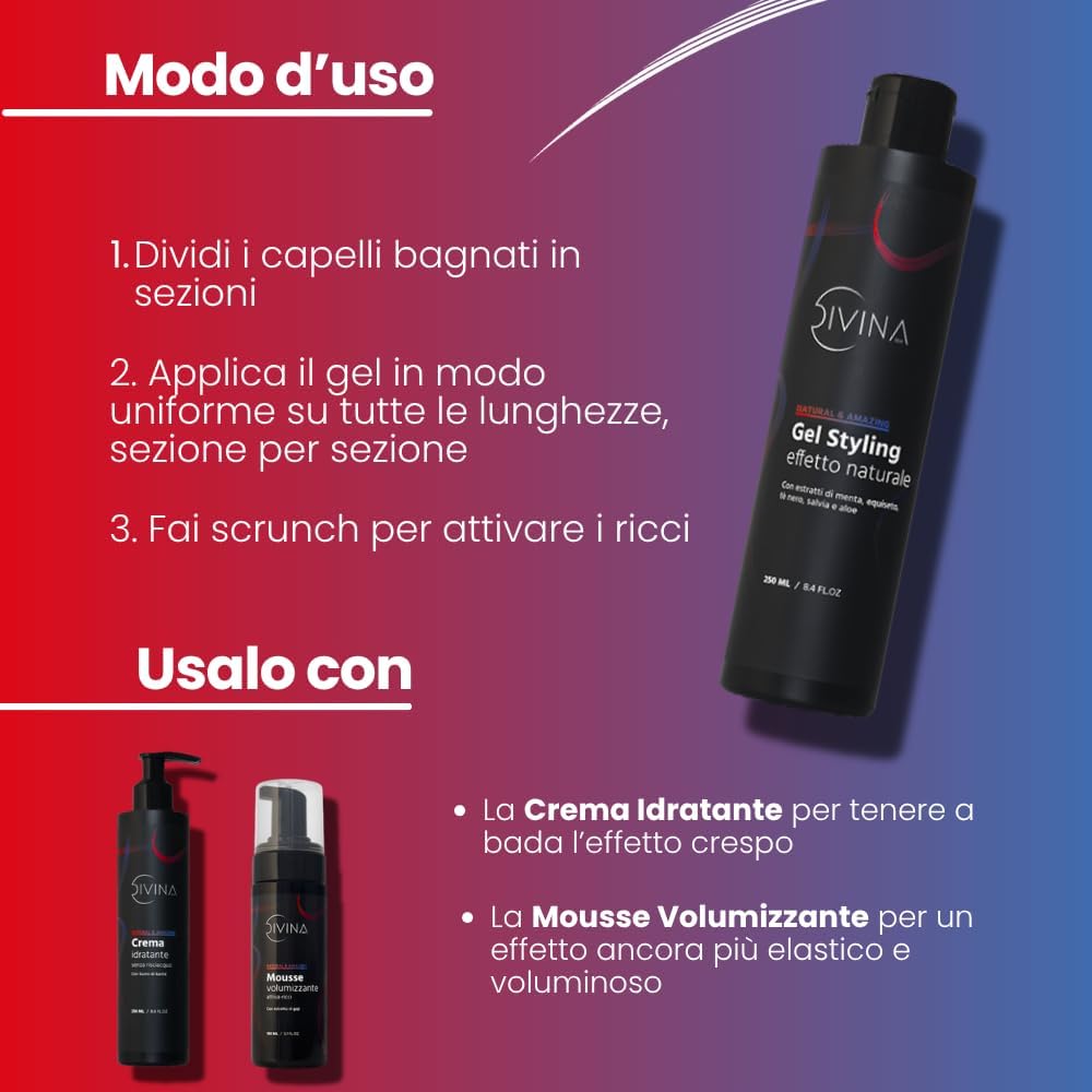 Detalle de Natural&Amazing Gel Styling effetto ricci di DIVINA BLK, 250 ml