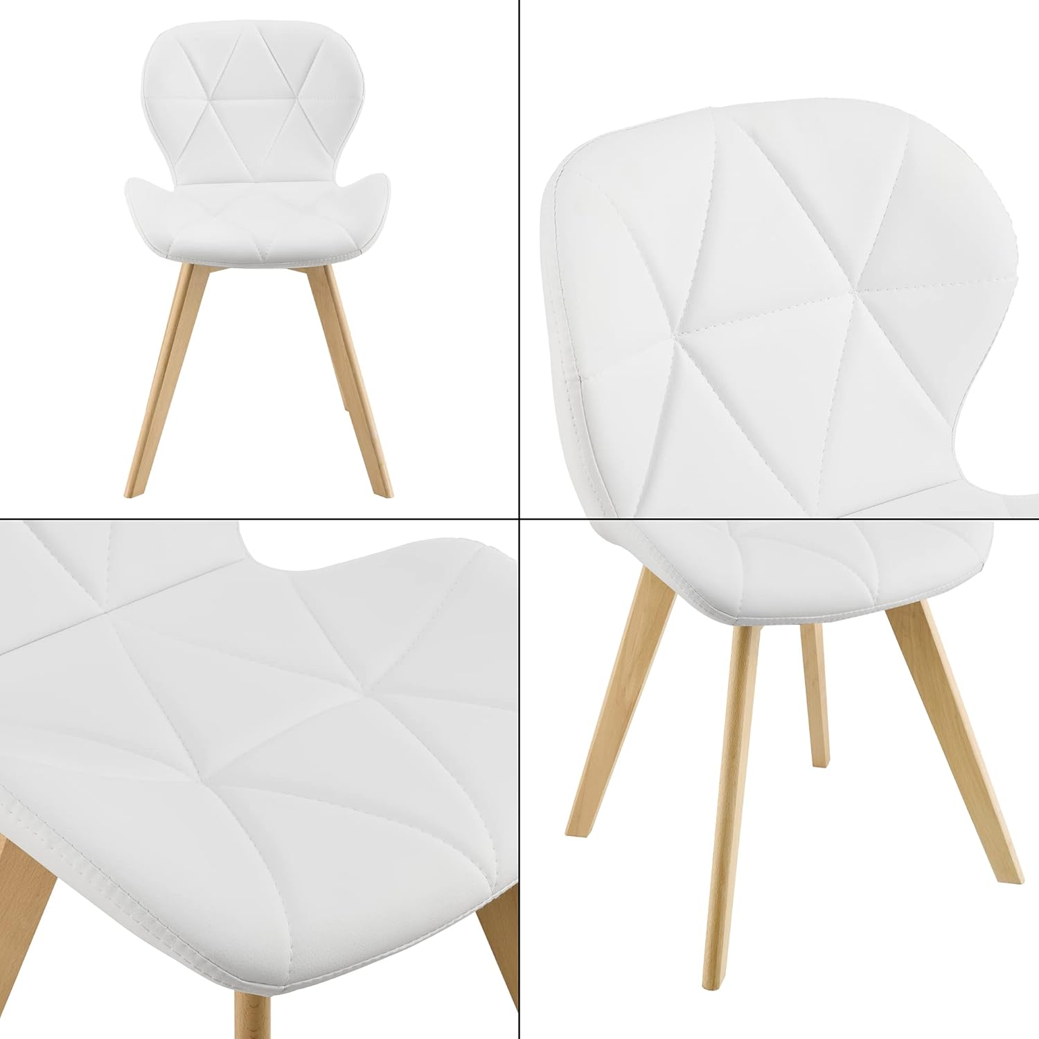 Thumbnail 5 de [en.casa] Set 2 Sedie con Rivestimento in Similpelle Trapuntata e Gambe in Legno di Faggio – Bianco