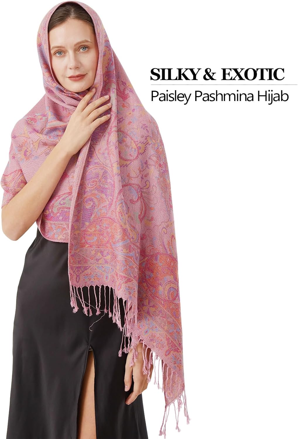 Detalle 2 de Paisley Pashmina Rave Shawl Scarf for Women, Reversible Ethnic Jacquard Wrap