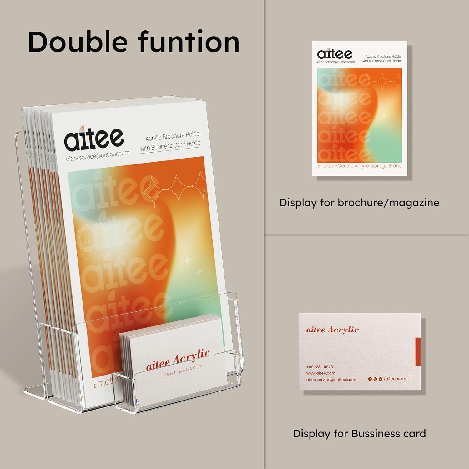 Detalle de AITEE A5 Clear Leaflet Holder with Business Card Holder – 2 Pack
