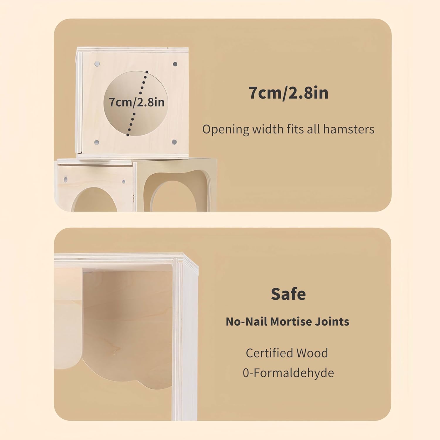 Detalle 2 de Marchul Hamsterversteck aus Holzhaus mit Kammer & Tunnel – modulares Magnet-Spielzeug für Kleintiere (Wohnzimmer)