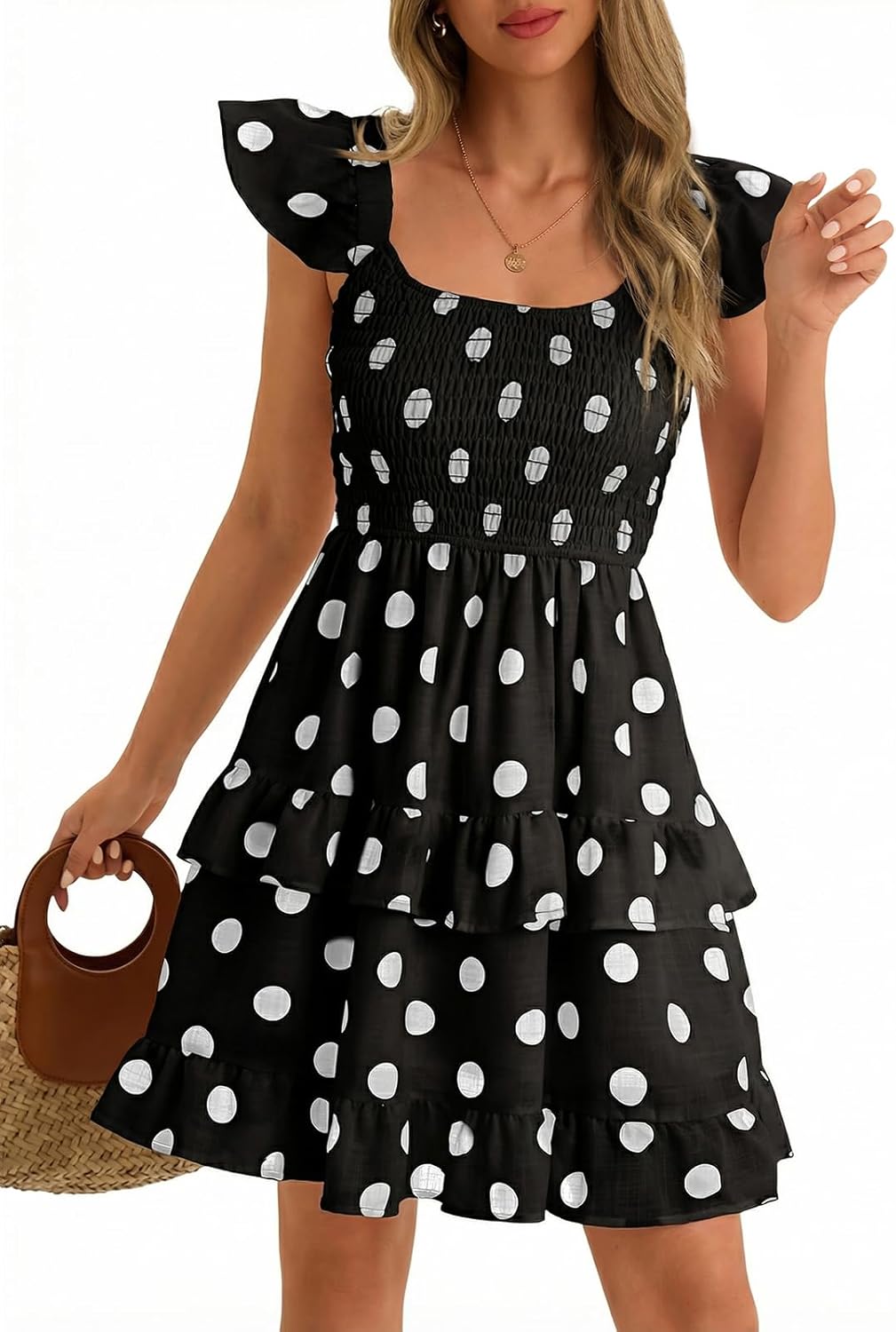 Thumbnail 3 de Women’s Summer Boho Smocked Ruffle Babydoll Mini Dress in Lightweight Polyester–Rayon Blend