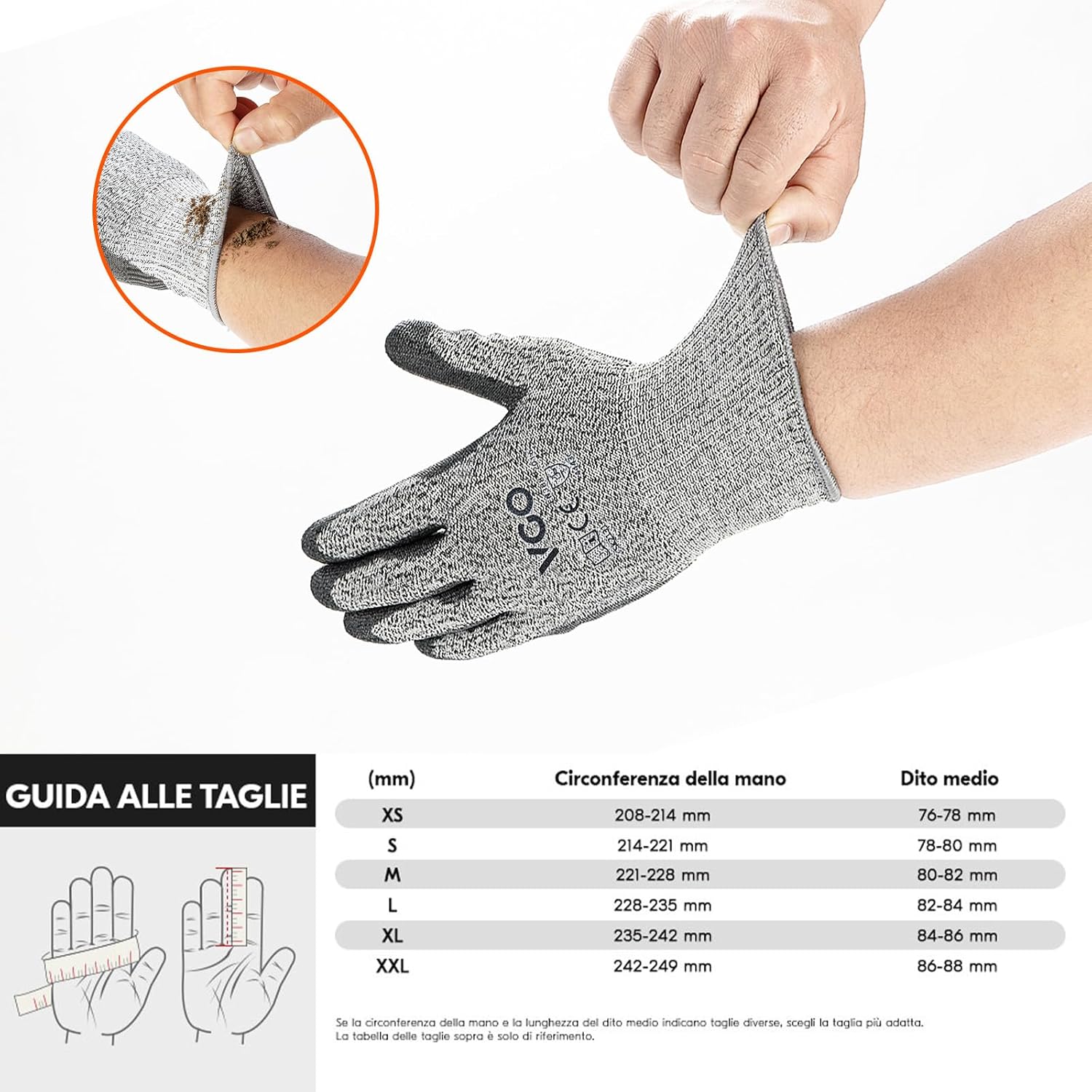 Thumbnail 5 de Vgo... Guanti da lavoro in nitrile antitaglio (2 paia) con HPPE, livello EN388 C e ANSI A3