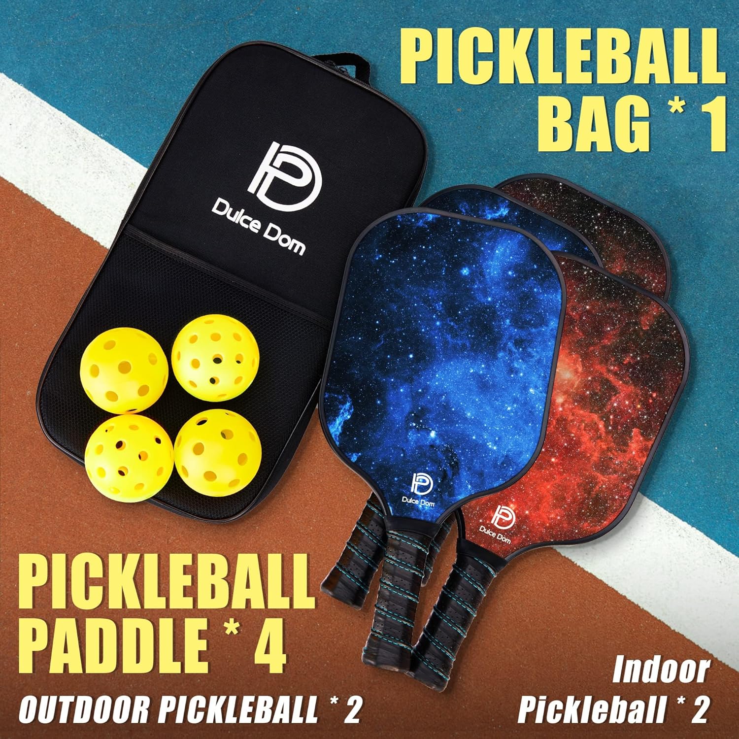 Thumbnail 5 de DULCE DOM Pickleball Paddles Set of 2/4 with Balls and Bag — USAPA Approved Training Kit