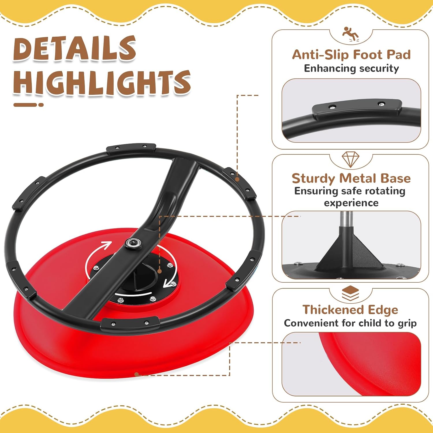 Thumbnail 3 de Zhenx Spinning Chair for Autistic Kids (Ages 3-18) — 220 lb Capacity Sensory Swivel Seat (Red)