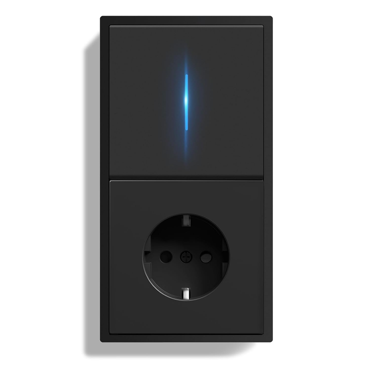 Detalle de BSEEDLIFE Lichtschalter mit Steckdose – 1 Fach 1 Weg, Unterputz, Indikator, 80×150 mm, schwarzer PC-Rahmen