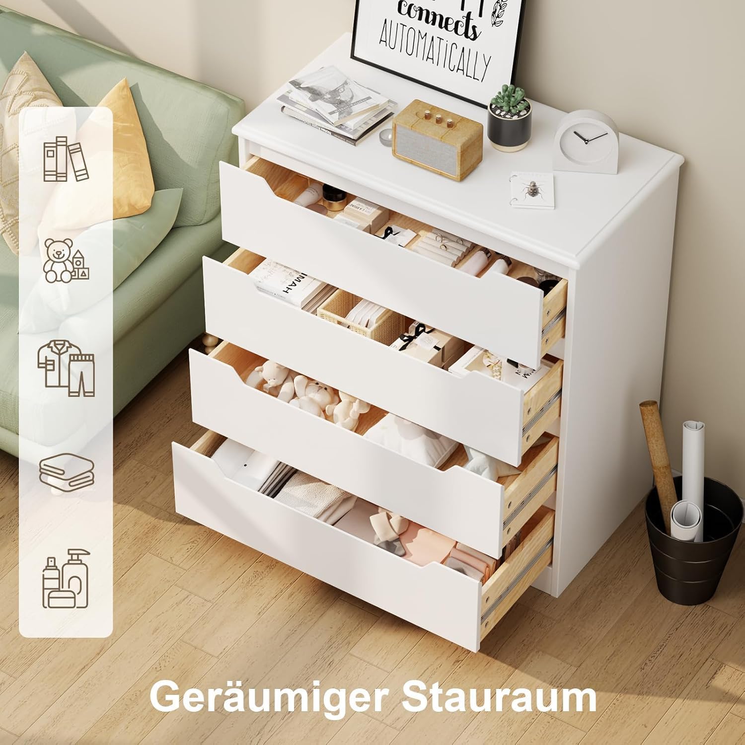 Thumbnail 6 de Bealife AP22-EU commode met 4 laden, witte MDF-kast met kantelbeveiliging