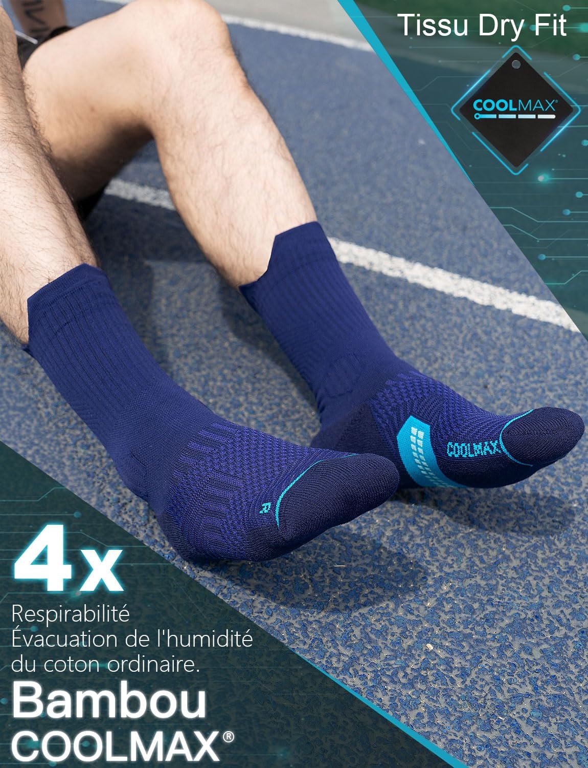 Detalle de Juclise Chaussettes de course à pied en bambou Coolmax pour homme, compression 15-20 mmHg