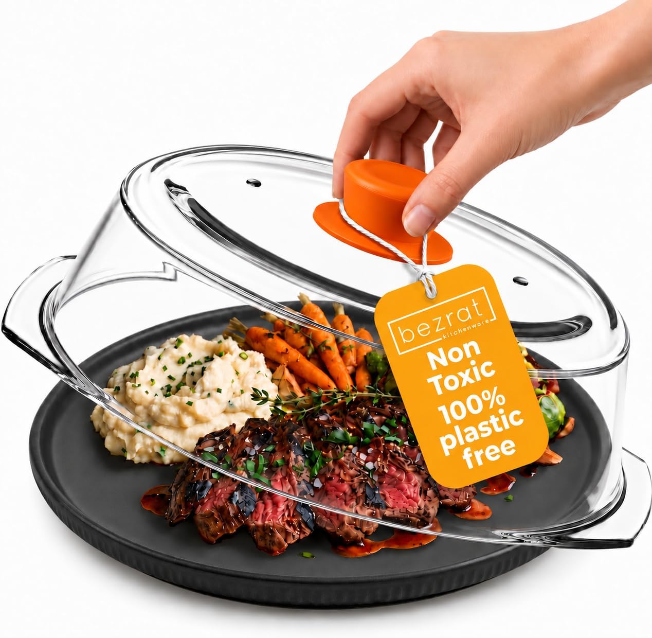 Detalle de Bezrat Glass Microwave Cover, 10 x 3 Inch