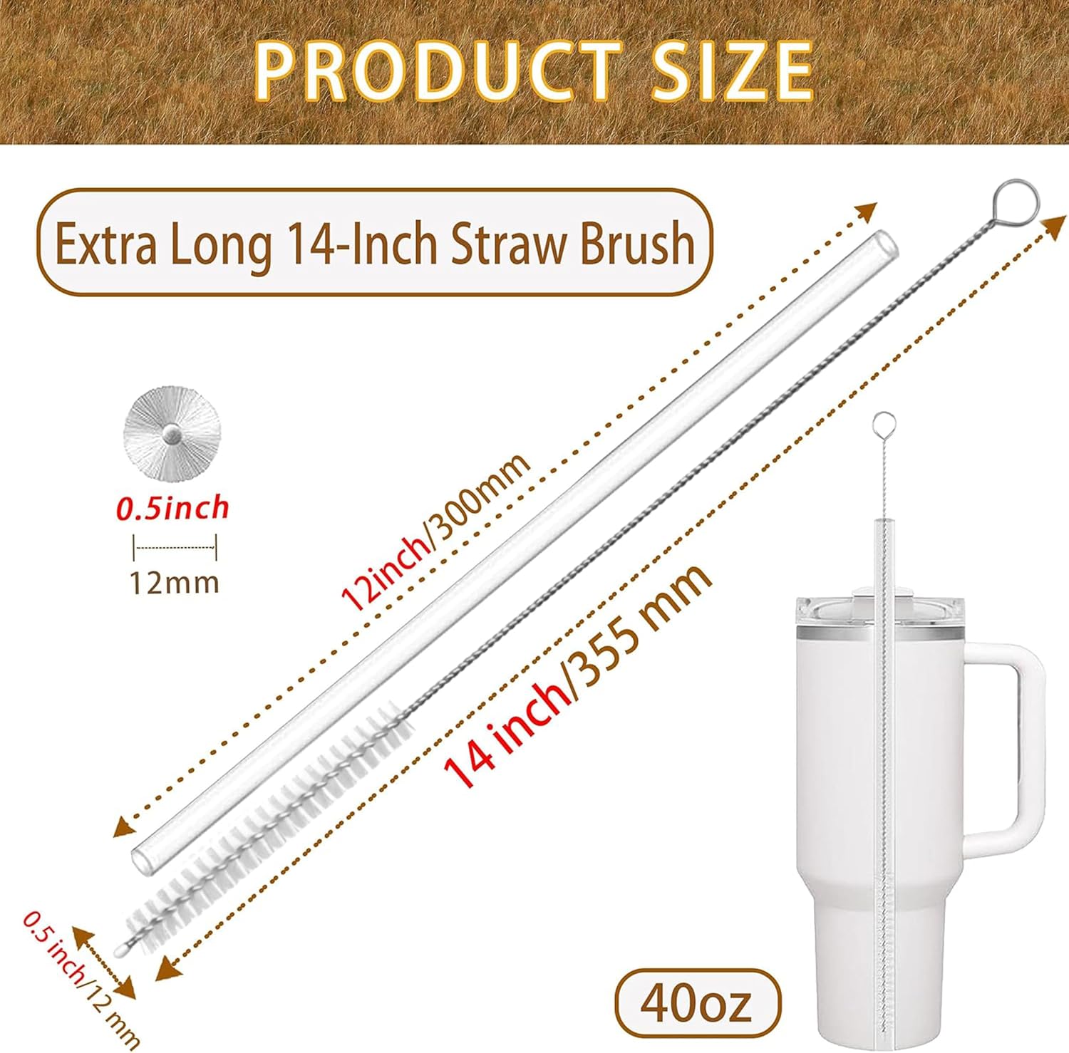 Thumbnail 1 de CIDYAUST P0808 14-Inch Straw Brush Set, 8-Piece with 304 Stainless Steel Handles