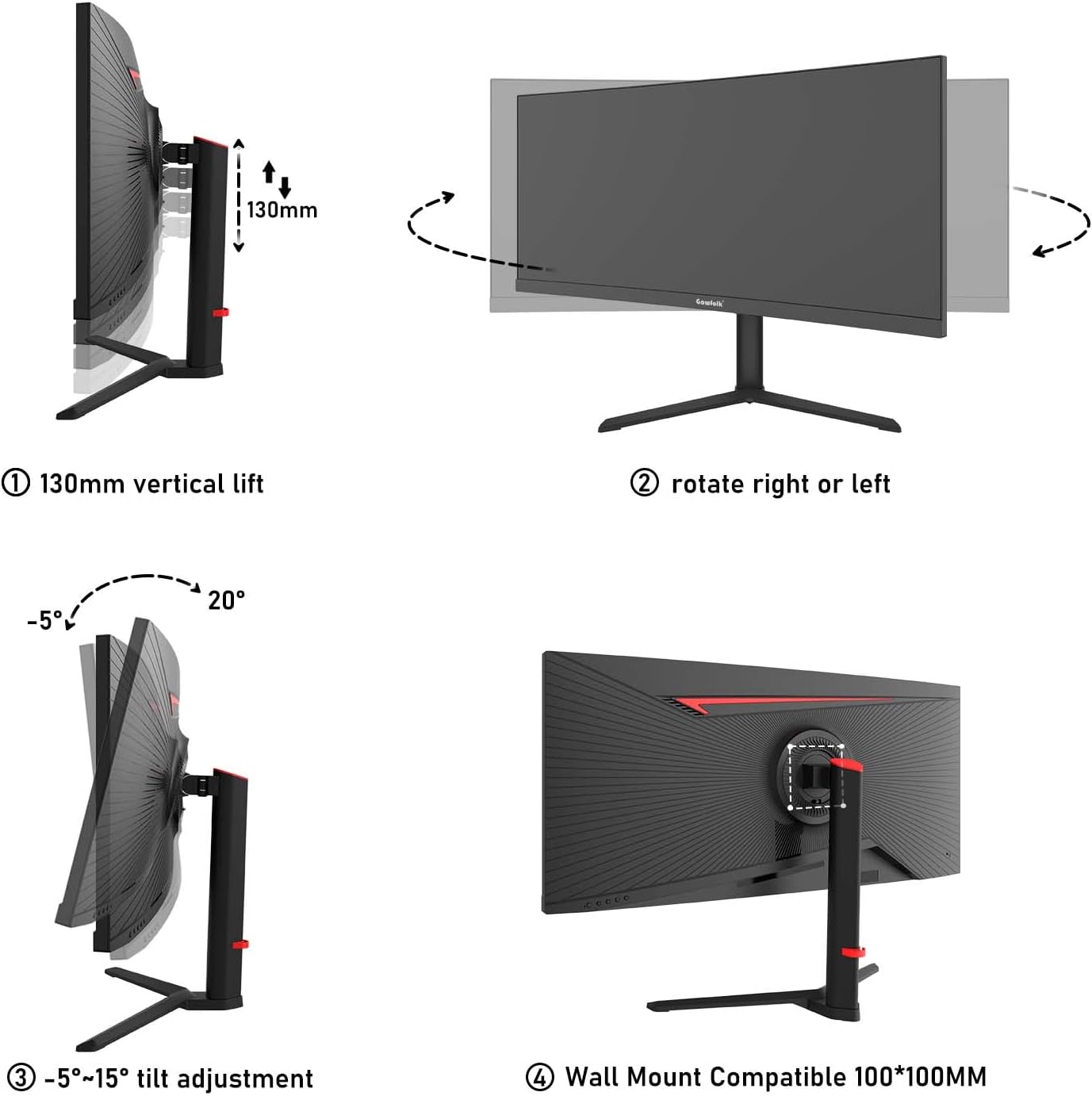 Thumbnail 6 de Gawfolk 34 Inch Ultrawide Curved 165Hz Gaming Monitor (UWQHD 3440x1440) with Liftable Stand