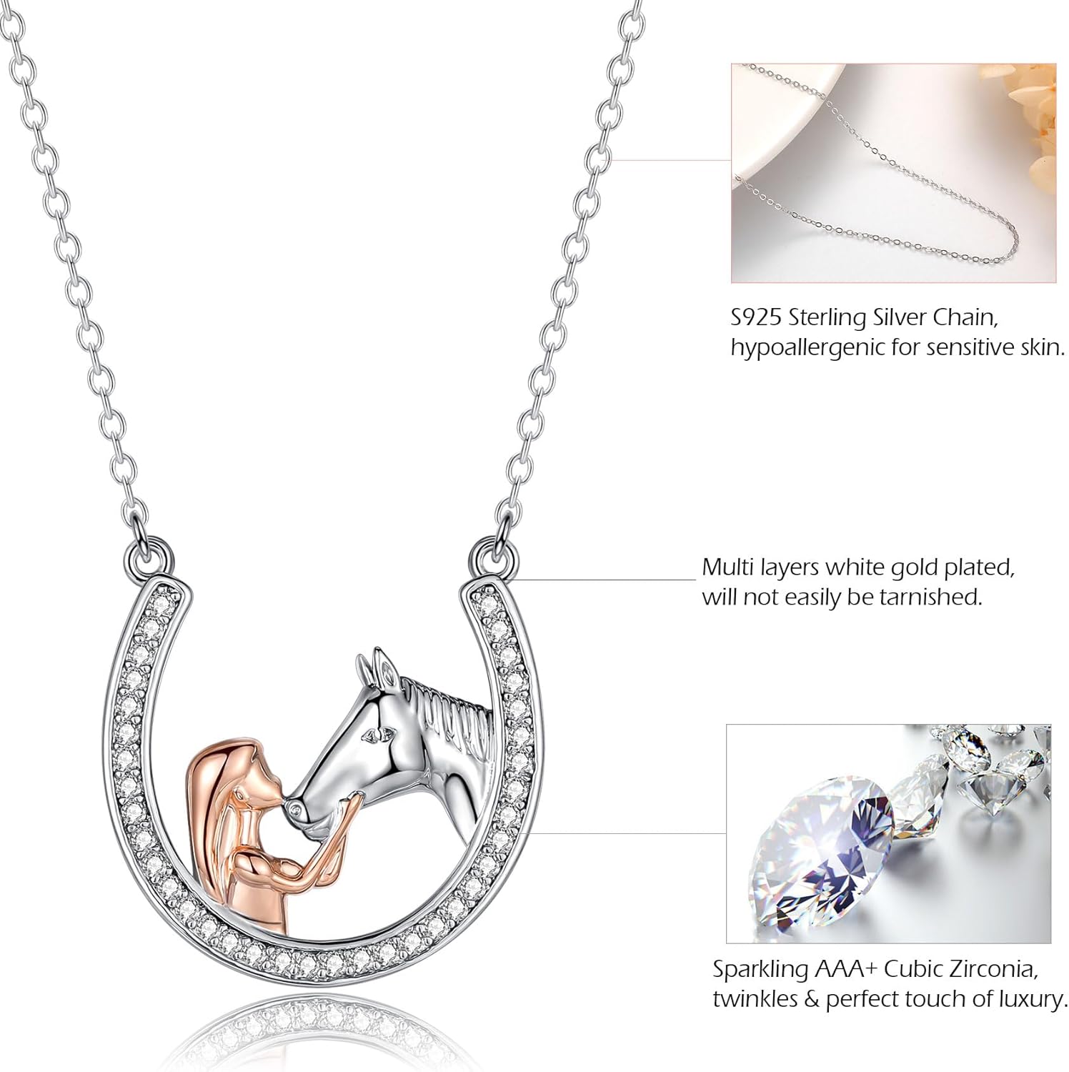 Thumbnail 2 de ITESSY Silver Girl and Horse Pendant Necklace in 925 Sterling Silver with Cubic Zirconia