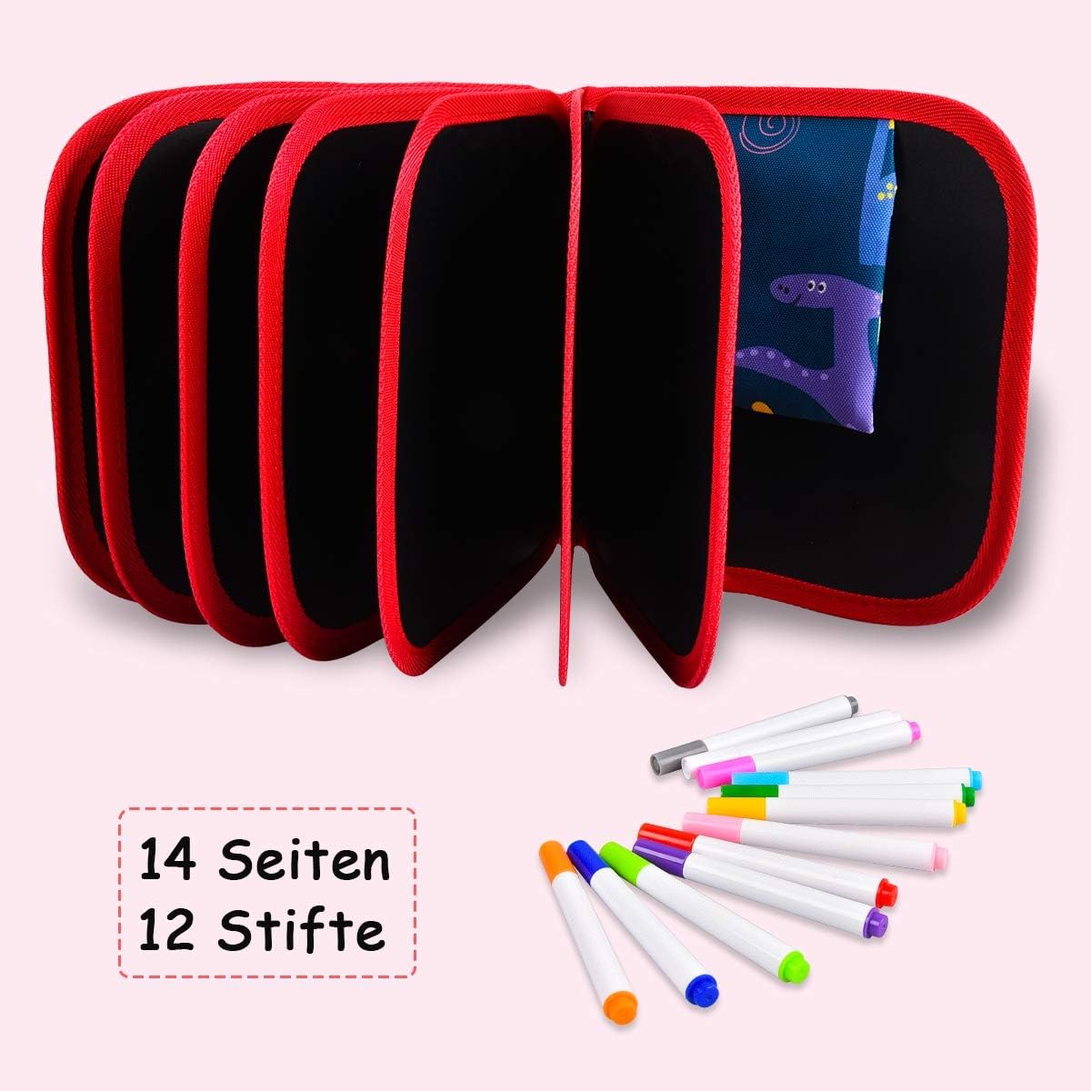 Thumbnail 1 de Funkprofi abwischbares Malbuch für Kinder mit 12 Buntstiften (Dinosaurier), tragbares Zeichenbrett mit wiederverwendbaren Seiten