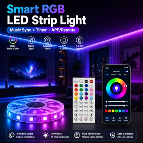 Detalle de shalaker 20M RGB LED Strip Lights with Bluetooth App & Remote