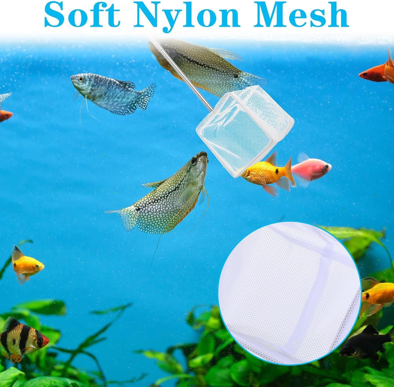 Detalle de 2 Pcs Aquarium Fine Mesh Nets with Extendable Handle for Fish and Shrimp Care