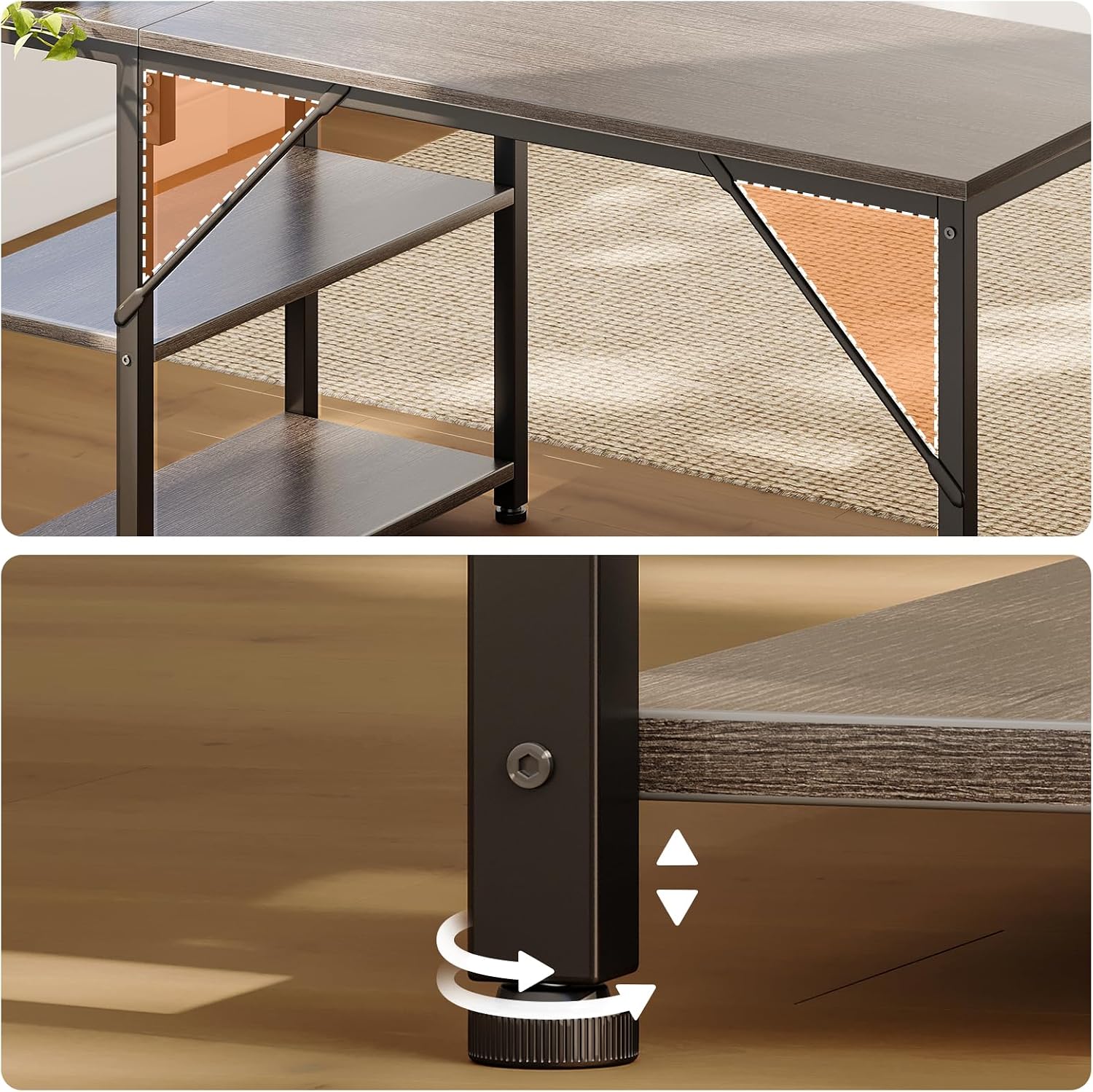 Detalle de Coleshome cji-11 L-format gamingbord med vändbar hylla, grå ek, 100 × 70 cm