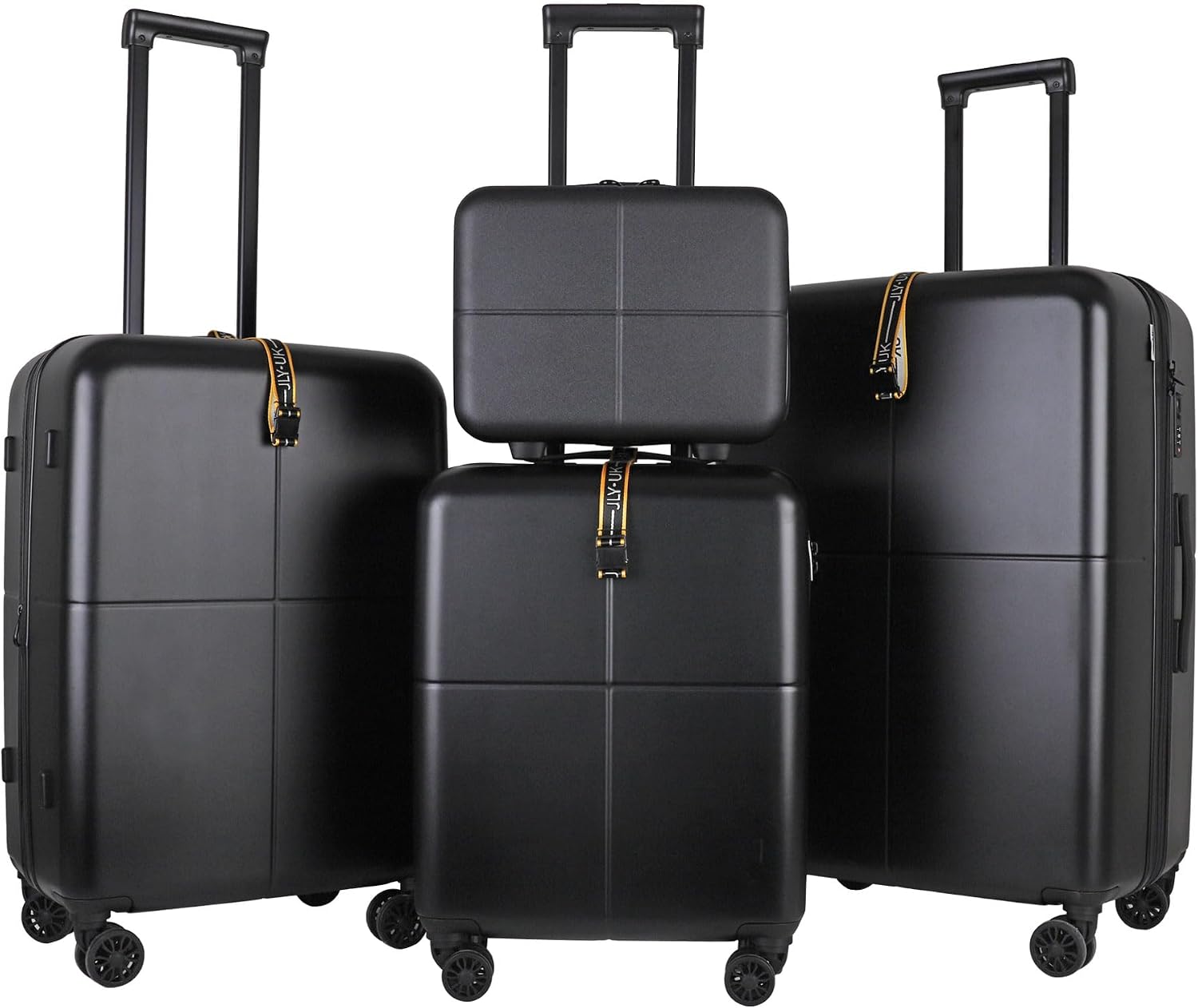 Detalle de JLY Premium 4-Piece Luggage Set with Hard Shell Vanity Case and Expandable Spinners (Black)