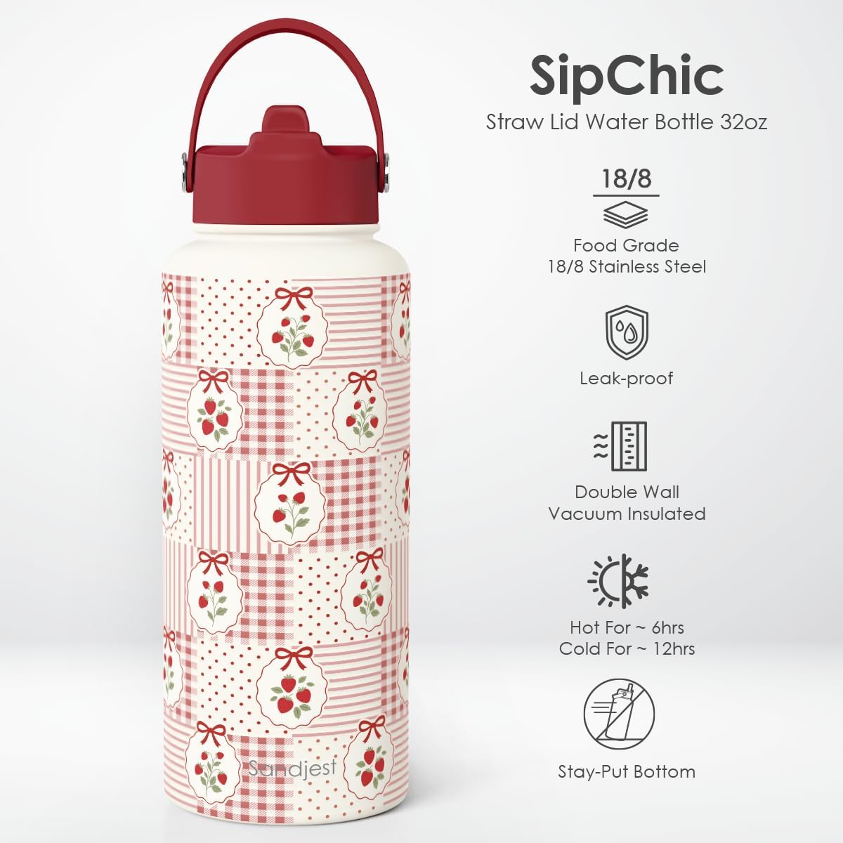 Detalle 2 de SANDJEST SJ-DW-SS-WB32SL 32-Ounce Insulated Stainless Steel Water Bottle