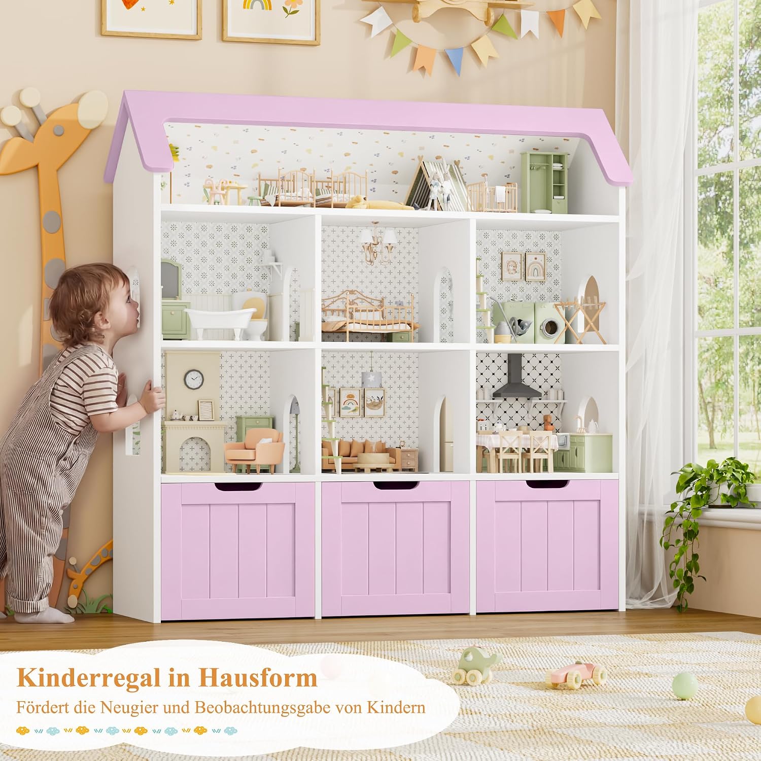 Detalle de FOREHILL M169 House-Shaped Kids’ Storage Unit, 7 Compartments, 3 Drawers