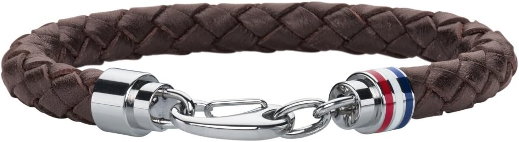 Detalle de Tommy Hilfiger Jewelry Geflochtenes Lederarmband für Herren – Braun oder Schwarz, Butterfly-Verschluss