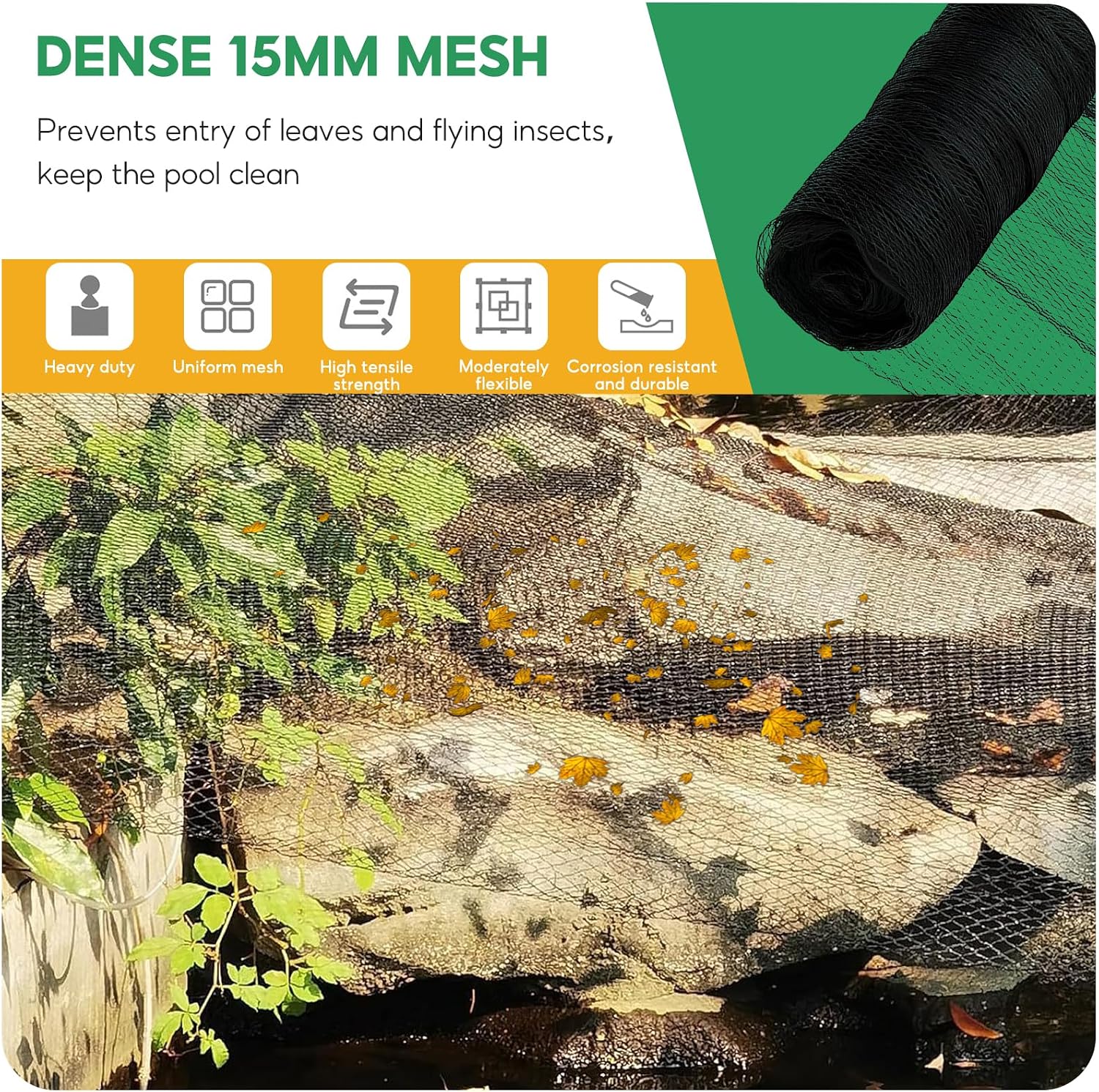 Thumbnail 4 de SHYICHENG Pond Netting 4m x 10m: Heavy-Duty UV-Resistant HDPE Cover with Pegs for Koi, Birds and Debris