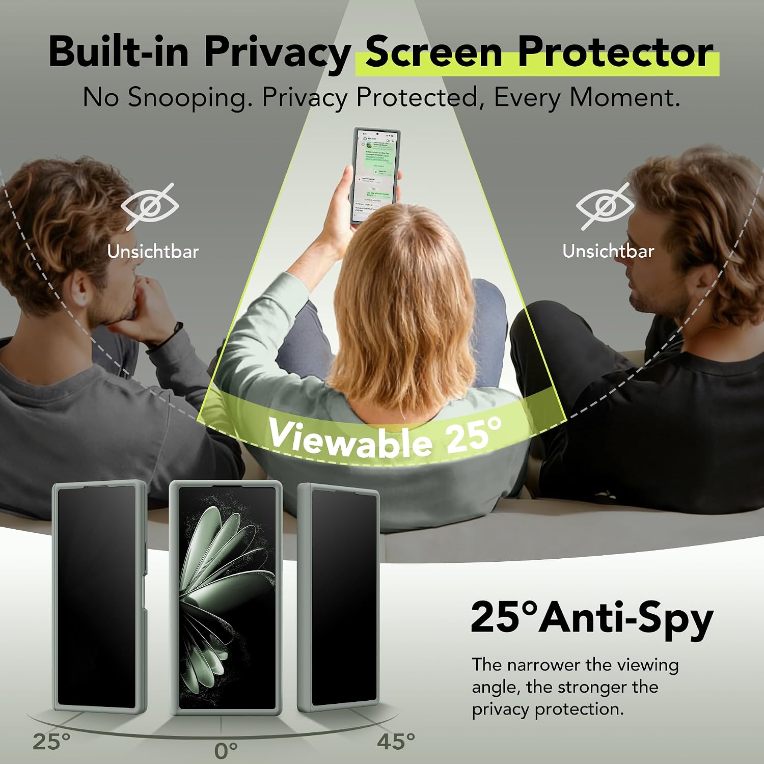 Detalle de Magnetic for Samsung Galaxy Z Fold 7 Case with Privacy Screen Protector – Liquid Silicone, Built-in Kickstand, and MagSafe Compatibility (Calke Green)