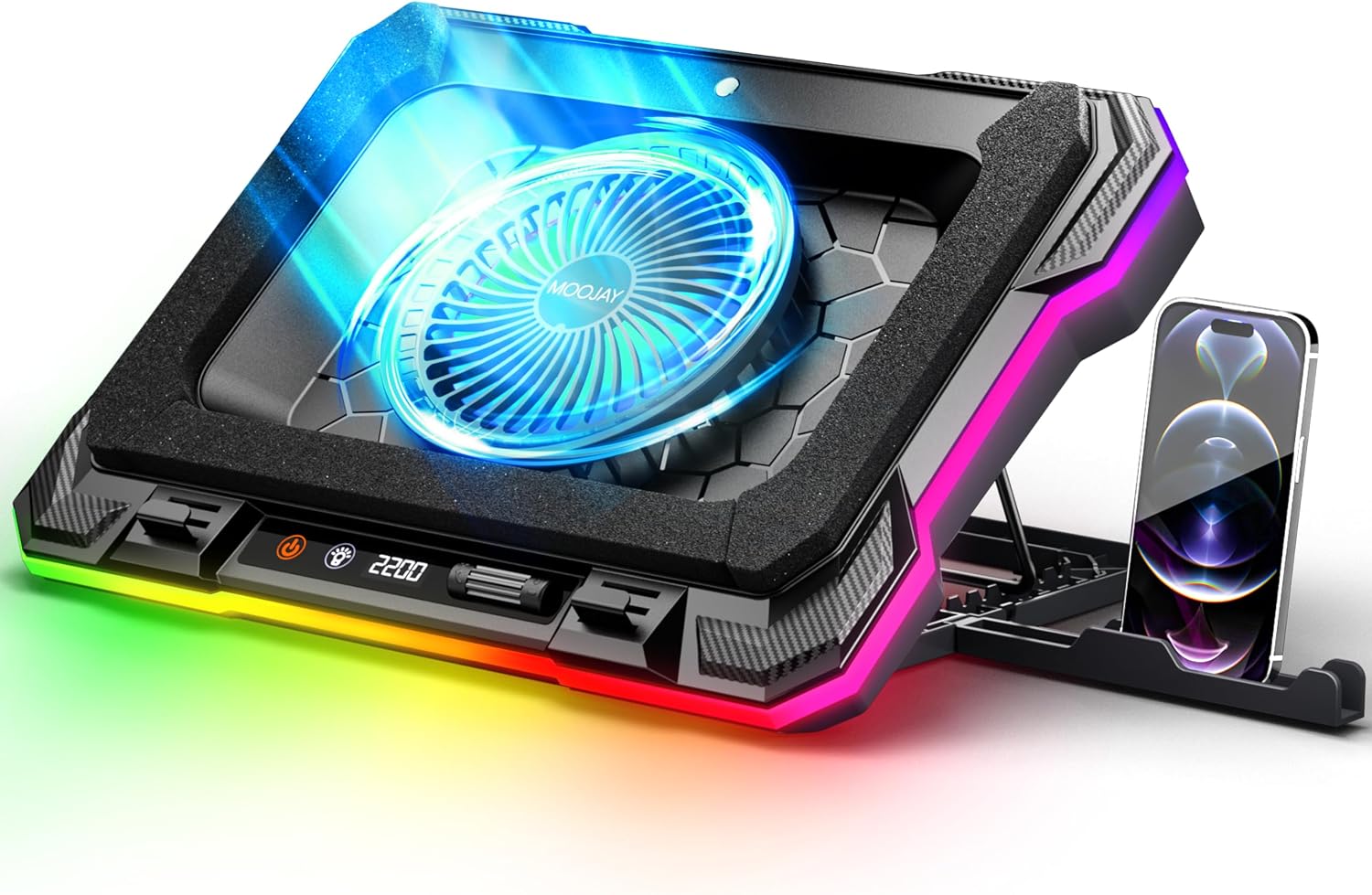 Thumbnail 6 de MOOJAY Laptop Cooling Pad with Powerful Turbo Fan and RGB Lighting (14–19 Inch) – 8 Adjustable Heights