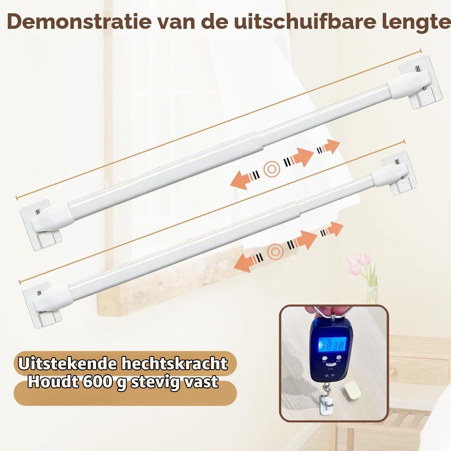 Detalle 2 de Venwemong NO2-WLBG-3 uitschuifbare vitrageset, 40-70 cm, wit