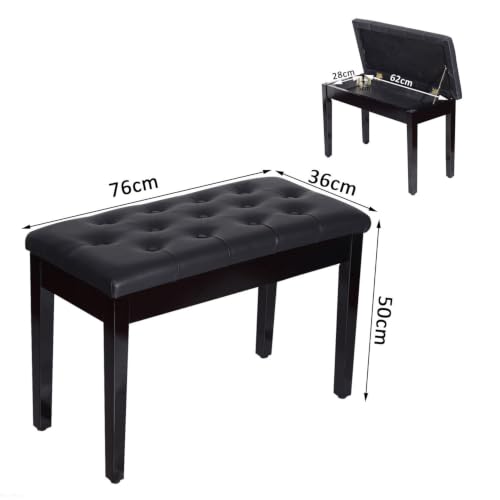 Detalle de HOMCOM Banco de piano con almacenamiento, asiento de cuero sintético y patas de madera