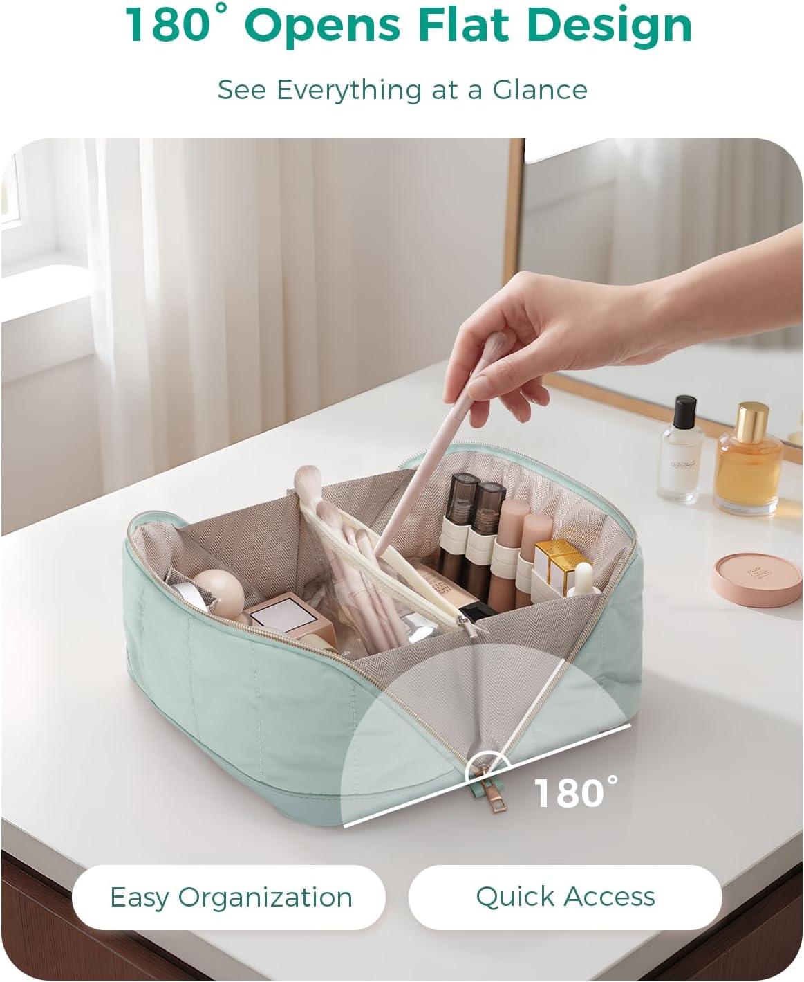 Detalle 2 de Travel Makeup Bag: Large Quilted Cosmetic Organizer with Brush Compartment