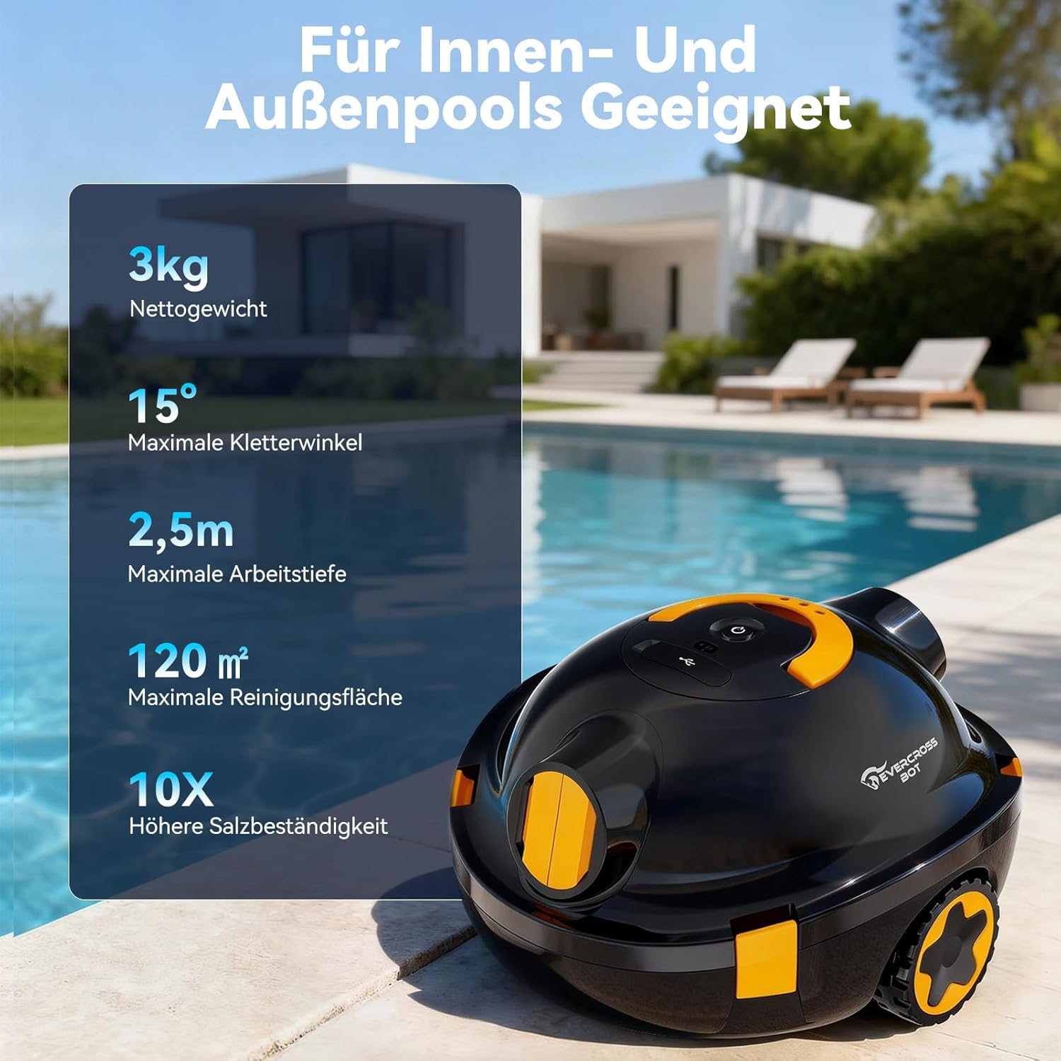Thumbnail 1 de EVERCROSS BOT Y10 Poolroboter – Akku-Bodenreinigung, 100 Min Laufzeit, IPX8, bis 120 m²
