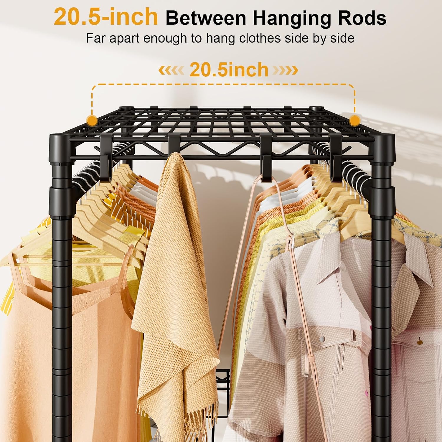 Detalle 2 de ULIFHOME P5 Rolling Clothes Rack, 3 Adjustable Shelves, 4 Hanging Rods