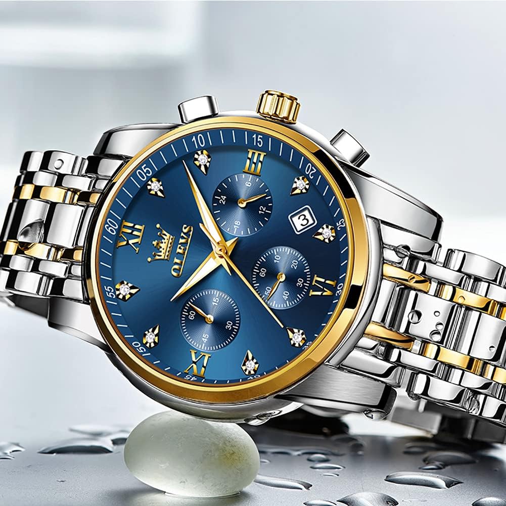 Thumbnail 6 de OLEVS Men’s Chronograph Watch (Gold & Silver Stainless Steel) – Analog Quartz with Waterproof Dial