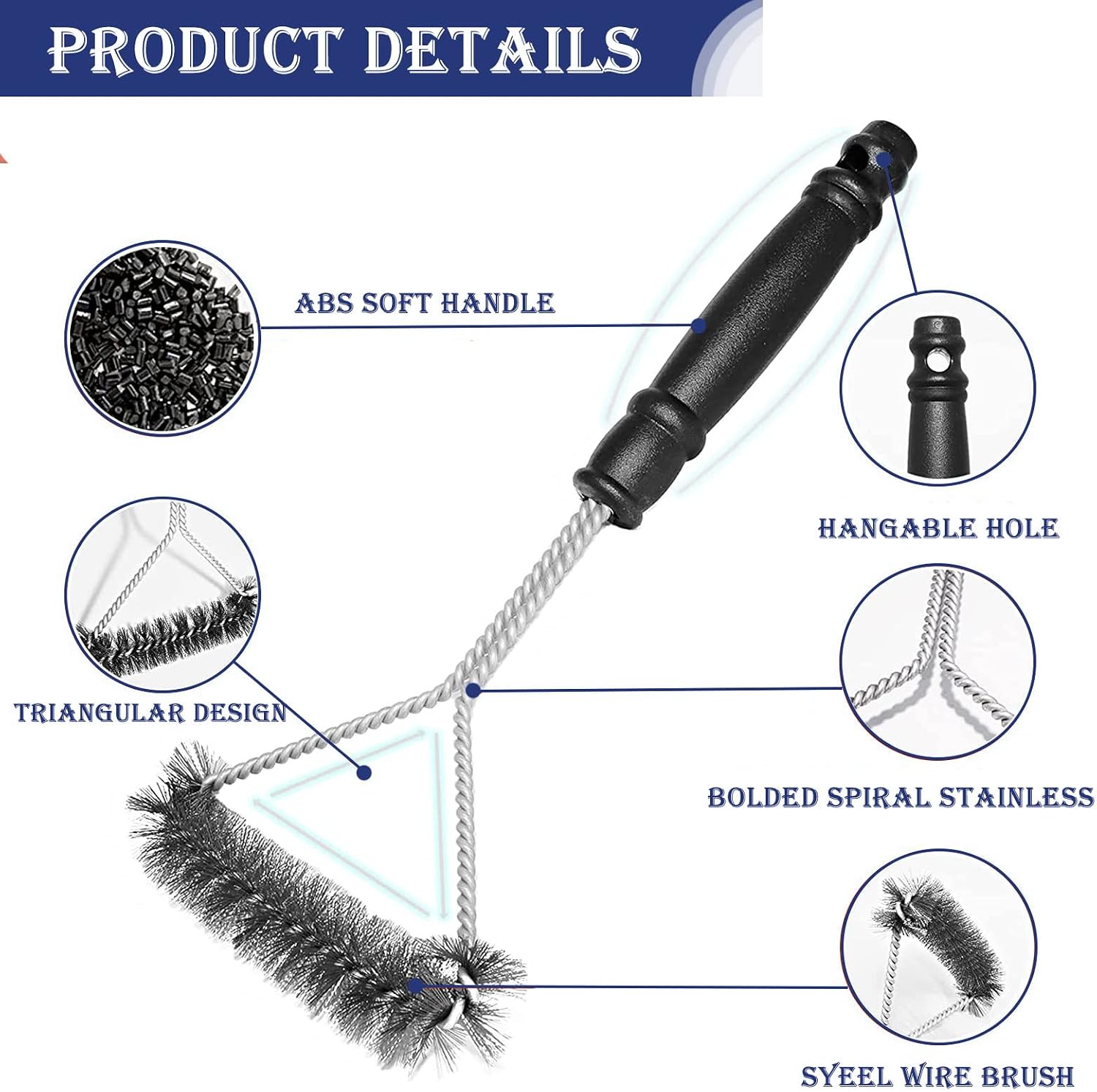 Detalle de Wjyzzzh BBQ Cleaner 2-Piece Stainless Steel Wire Brush Set for Grills and Ovens