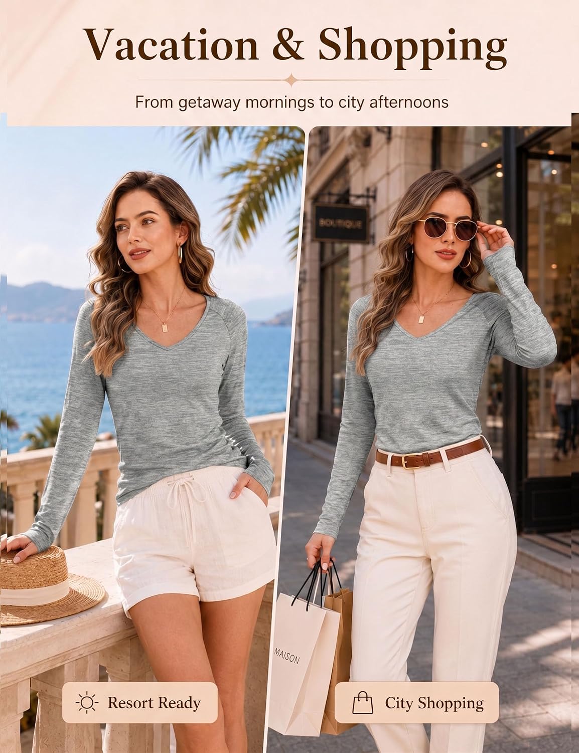 Detalle de Wayleb maglia termica da donna con interno in pile e scollo a V – calda, versatile e comoda