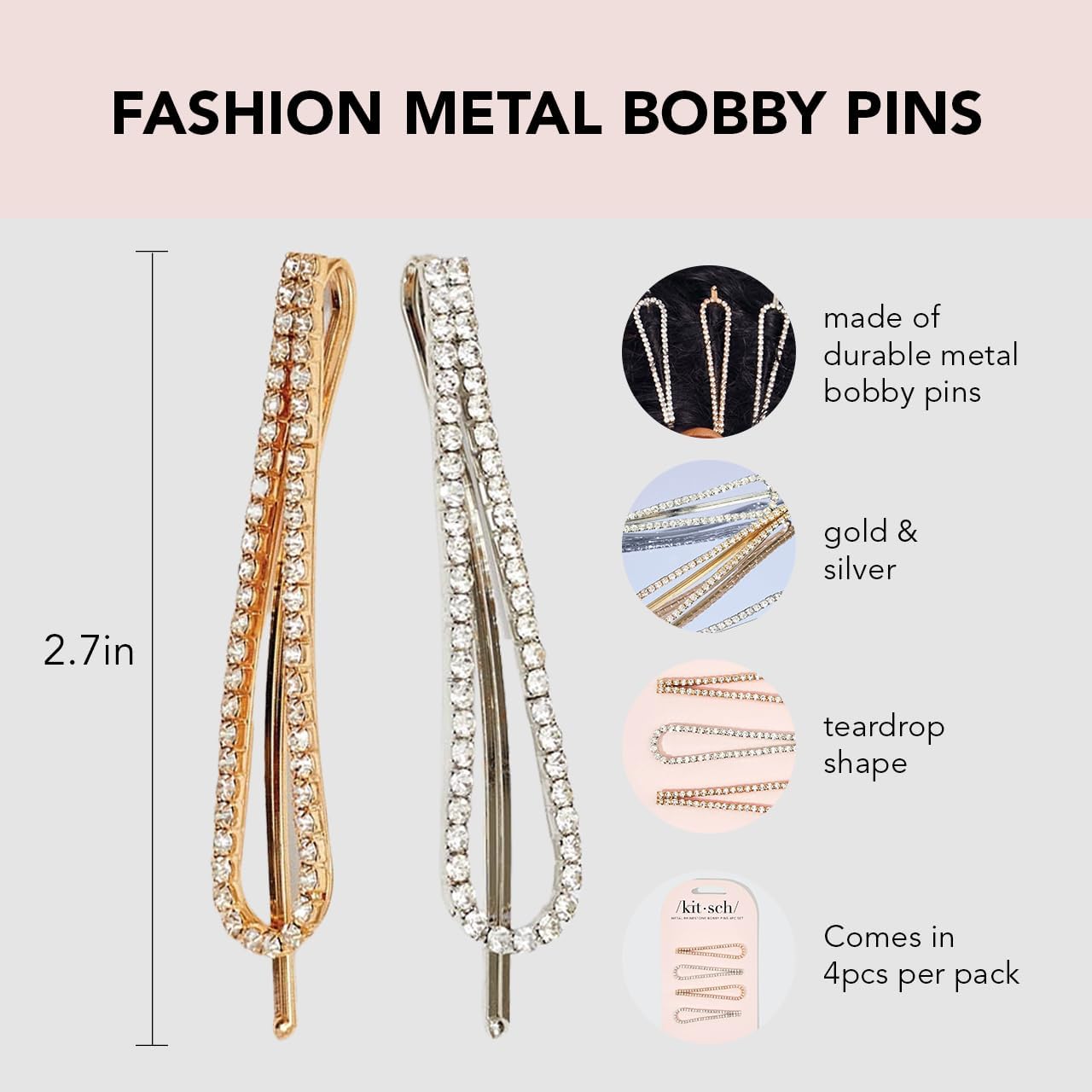Detalle 2 de Kitsch Rhinestone Hair Pins, Set of 4