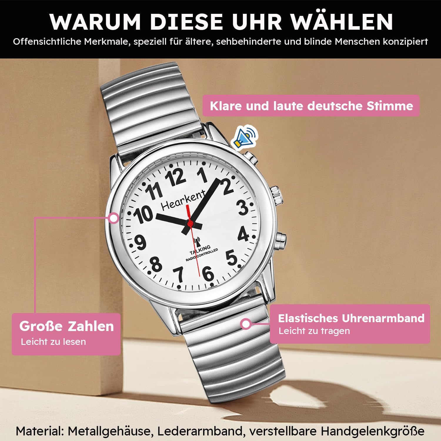 Thumbnail 6 de Hearkent Sprechende Uhr mit deutscher Sprachausgabe (DCF) für Senioren und Sehbehinderte
