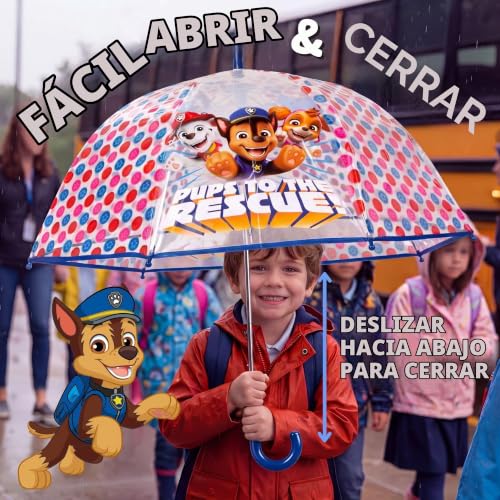 Detalle de Kids Licensing Paraguas Transparente Manual 46 cm Patrulla Canina para Niños