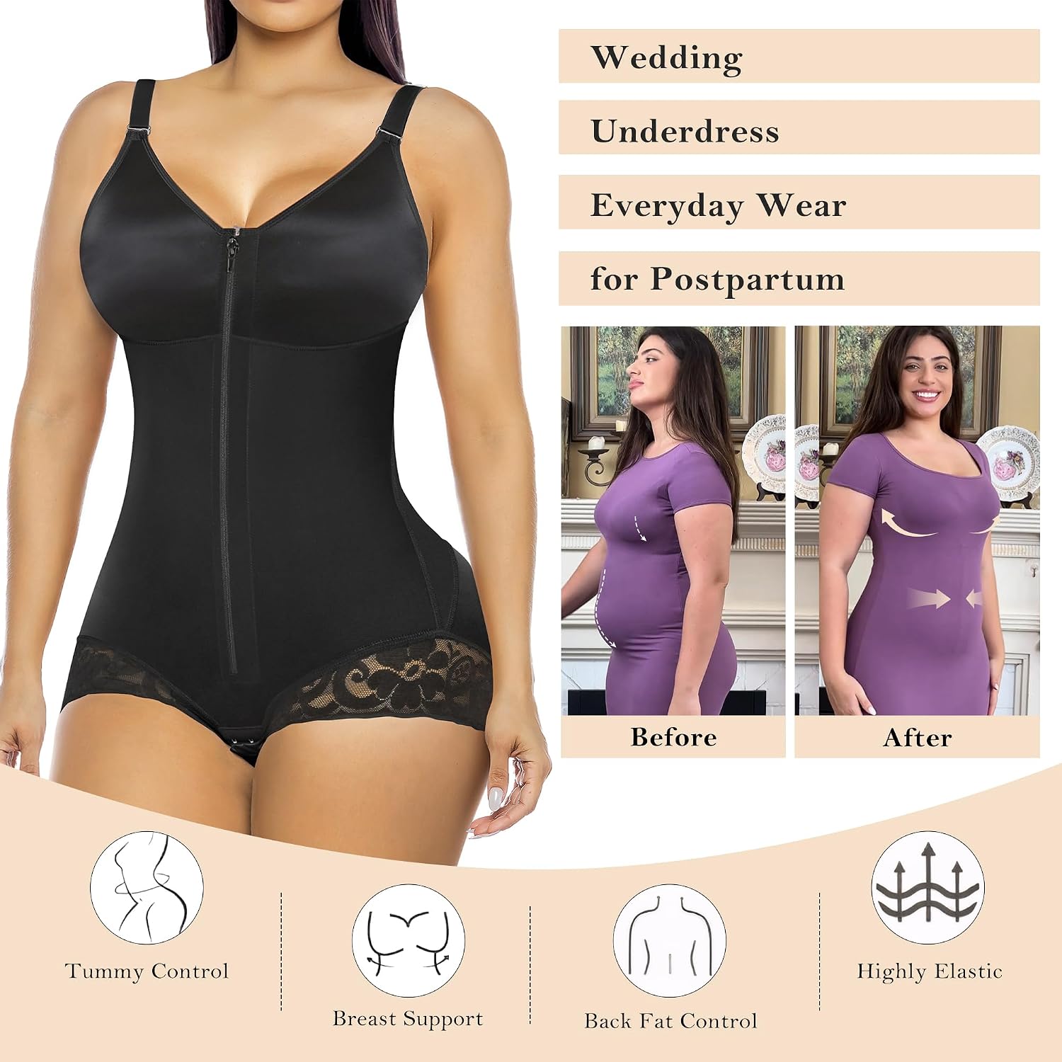 Thumbnail 6 de YIANNA Full-Body Shapewear with Side-Bust Padding and Adjustable Straps